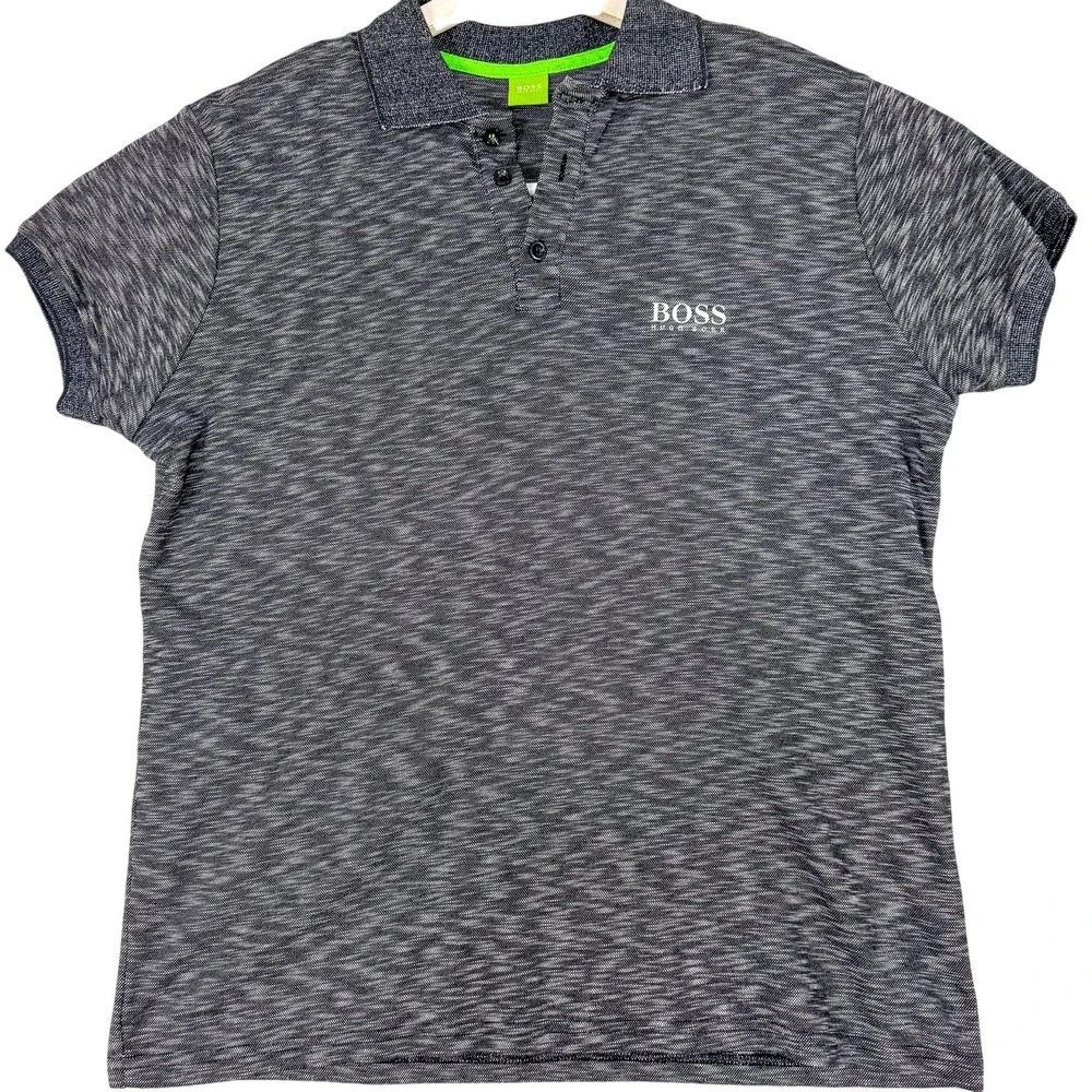 Hugo Boss Men's Heathered Charcoal Polo with Subtle Logo